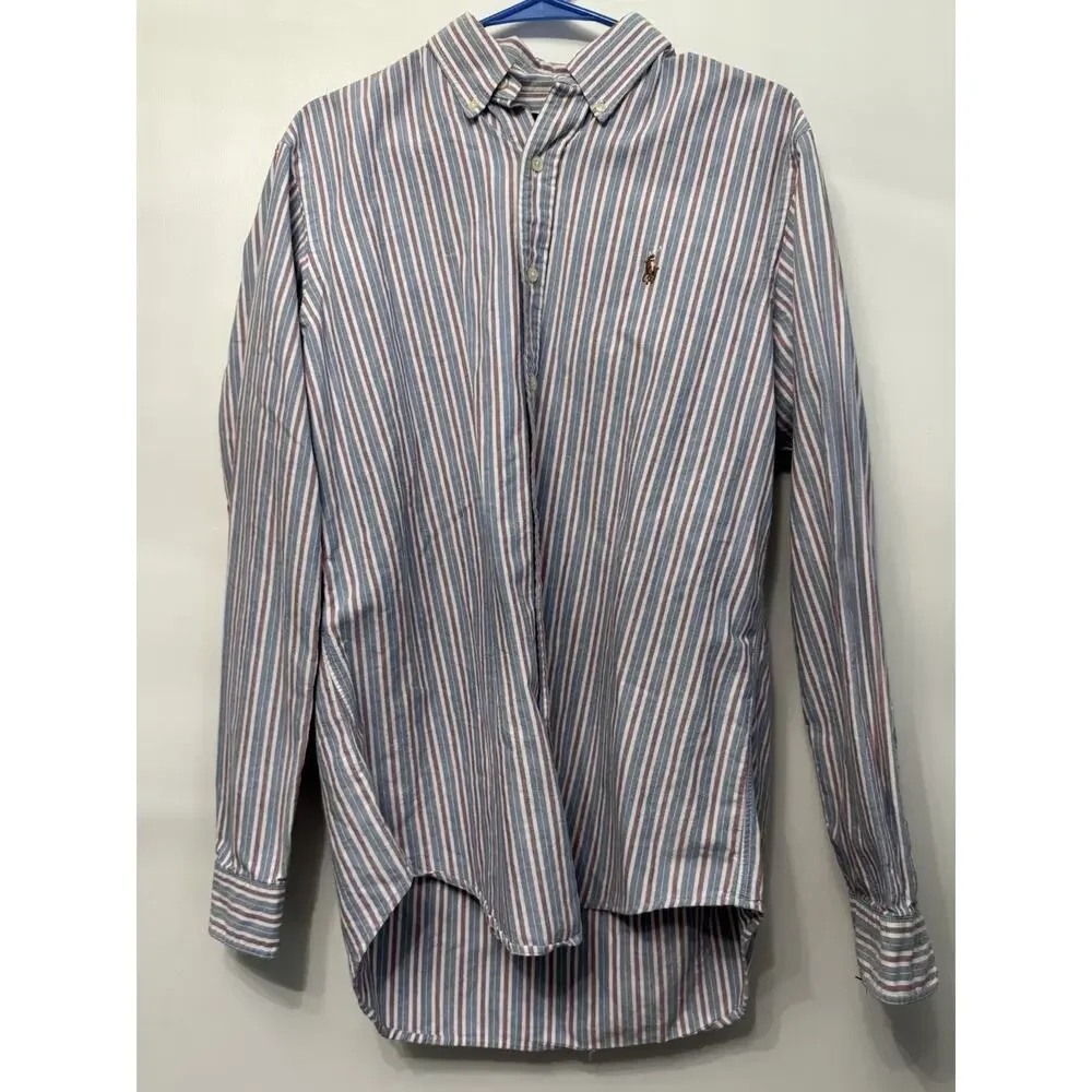 Polo Ralph Lauren Classic Fit Flesh Pony Logo Mens M Striped Button Down Shirt